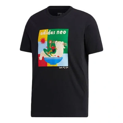 ADIDAS ORIGINALS adidas neo M Fd Tee Cartoon Printing Casual Sports Round Neck Short Sleeve Black