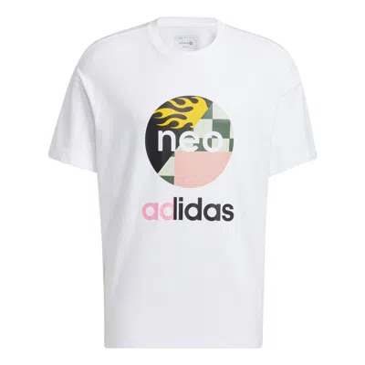 ADIDAS ORIGINALS adidas neo U Vbe Tee 1 Logo Printing Pattern Round Neck Cotton Short Sleeve White T-Shirt