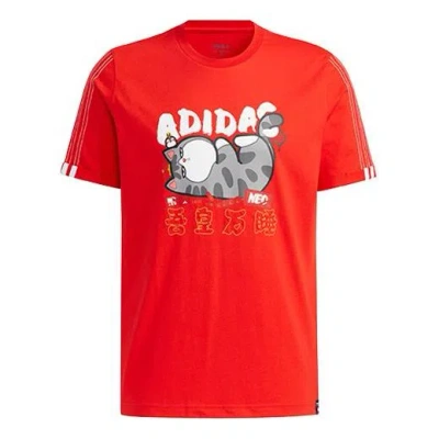 ADIDAS ORIGINALS adidas neo x Crossover M Cny Ww Tee Sports Cartoon Printing Pattern Round Neck Short Sleeve Red