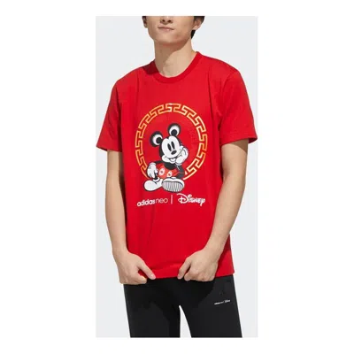 ADIDAS ORIGINALS adidas neo x Disney Crossover M Dsny Cny Tee Disney Mickey Mouse Pattern Sports Short Sleeve Red