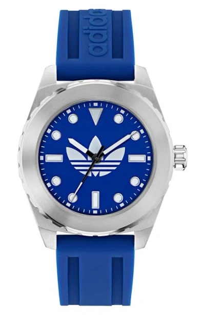 ADIDAS ORIGINALS ADIDAS THE DISCOVERER ONE BLUE SILICONE STRAP WATCH, 44MM