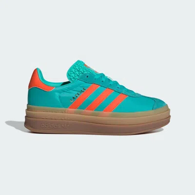 ADIDAS ORIGINALS ADIDAS WOMEN'S ORIGINALS GAZELLE BOLD PLATFORM SHOES IN MINT AND ORANGE