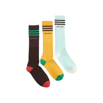 ADIDAS ORIGINALS ADIDAS X WALES BONNER CROCHET SOCKS (3 PACK) 'YELLOW/TURQUOISE/BROWN'
