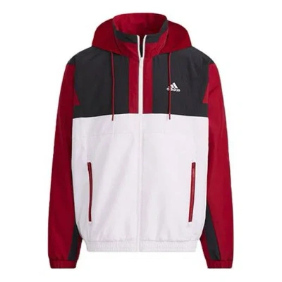 ADIDAS ORIGINALS adidas Zipper Stand Collar hooded Long Sleeves Logo Jacket White Red Colorblock