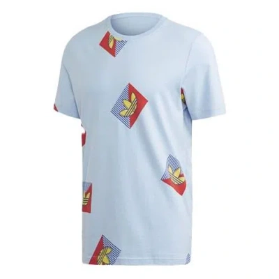ADIDAS ORIGINALS adidas originals Aop Diag Tee Casual Sports Round Neck Short Sleeve Light Blue