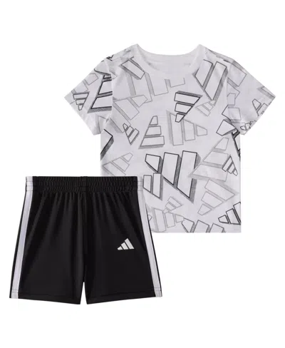 ADIDAS ORIGINALS BABY BOYS 2-PIECE SHORT SLEEVE PRINTED 3D LOGO TOSS T-SHIRT AND SHORTS SET