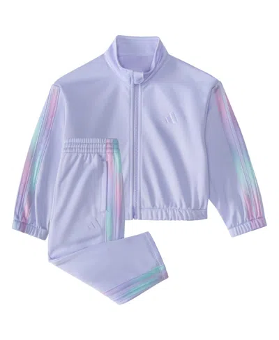 ADIDAS ORIGINALS BABY GIRLS 2-PIECE LONG SLEEVE PRINTED 3-STRIPE FASHION TRICOT JACKET & PANT SET