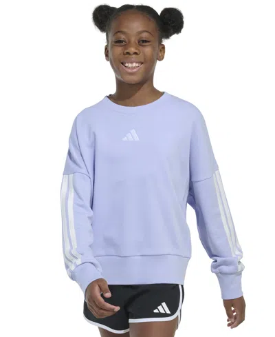 ADIDAS ORIGINALS BIG GIRLS LONG-SLEEVE 3-STRIPE FRENCH TERRY CREWNECK PULLOVER SWEATSHIRT