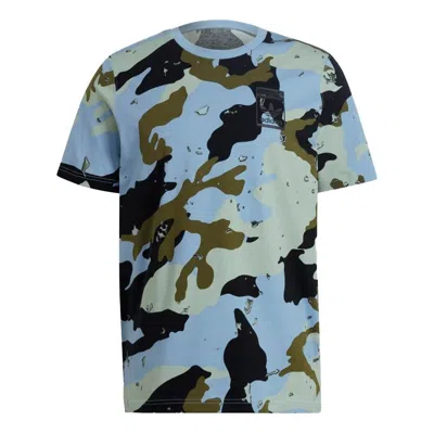 ADIDAS ORIGINALS adidas originals Camo Aop Tee Camouflage Casual Sports Round Neck Short Sleeve Blue