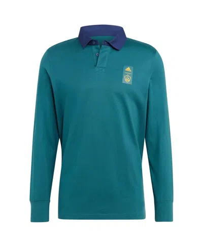 ADIDAS ORIGINALS MEN'S ADIDAS 2023 PLAYER GREEN LA GALAXY TRAVEL LONG SLEEVE POLO SHIRT