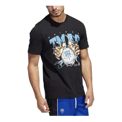 ADIDAS ORIGINALS Men's adidas Alphabet Basketball Printing Round Neck Pullover Sports Short Sleeve Maddie Black T-Shi