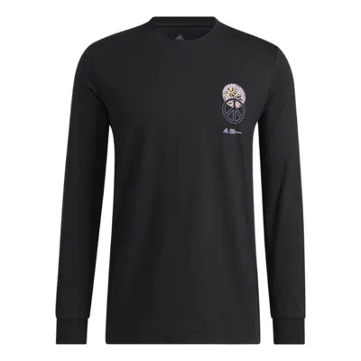 ADIDAS ORIGINALS Men's adidas Back Alphabet Printing Cotton Knit Round Neck Pullover Long Sleeves Black T-Shirt