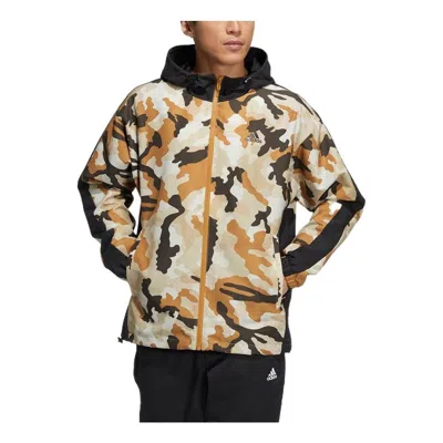 ADIDAS ORIGINALS Men's adidas Camouflage Adjustable Hooded Sports Gym Jacket Brown