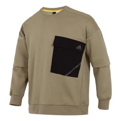 ADIDAS ORIGINALS Men's adidas Contrasting Colors Pocket Sports Round Neck Pullover Military Green