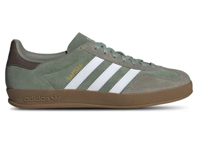ADIDAS ORIGINALS MEN'S ADIDAS GAZELLE INDOOR SNEAKERS IN SILVER PEBBLE/SILVER GREEN