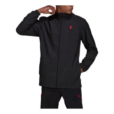 ADIDAS ORIGINALS Men's adidas Logo Manchester United Soccer/Football Label Zipper Hooded Jacket Black