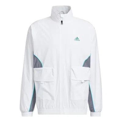 ADIDAS ORIGINALS Men's adidas Logo Printing Pattern Splicing Stand Collar Zipper Jacket White