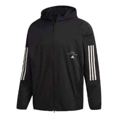 ADIDAS ORIGINALS Men's adidas Logo Stripe Printing Hooded Jacket Black