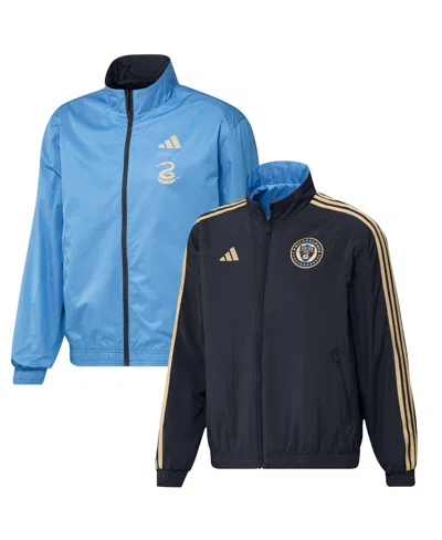 ADIDAS ORIGINALS MEN'S ADIDAS NAVY AND LIGHT BLUE PHILADELPHIA UNION 2023 ON-FIELD ANTHEM FULL-ZIP REVERSIBLE TEAM JA