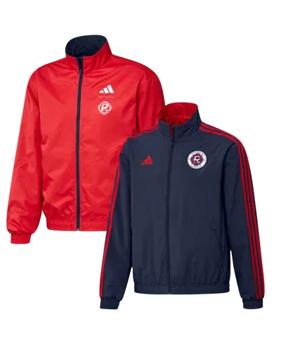 ADIDAS ORIGINALS MEN'S ADIDAS NAVY AND RED NEW ENGLAND REVOLUTION 2023 ON-FIELD ANTHEM FULL-ZIP REVERSIBLE TEAM JACKE
