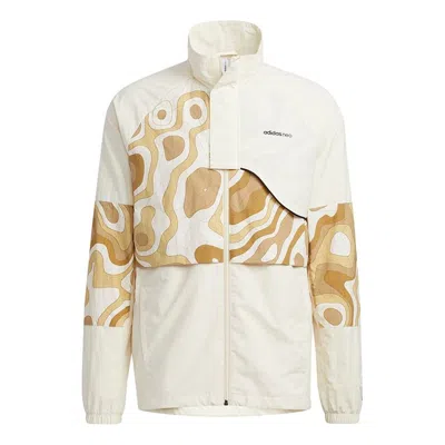 ADIDAS ORIGINALS Men's adidas neo Cg Jk2 Contrast Color Stitching Sports Stand Collar Logo Jacket Creamy White