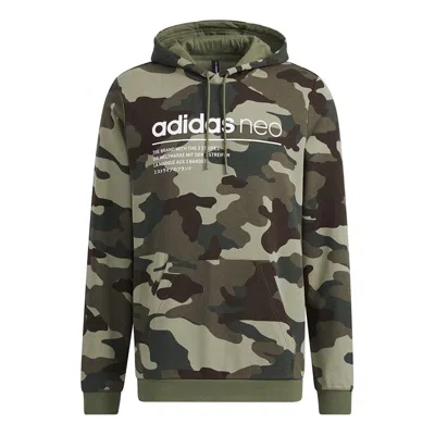 ADIDAS ORIGINALS Men's adidas neo Sw Camo Hdy Logo Printing Camouflage Sports Pullover Olive