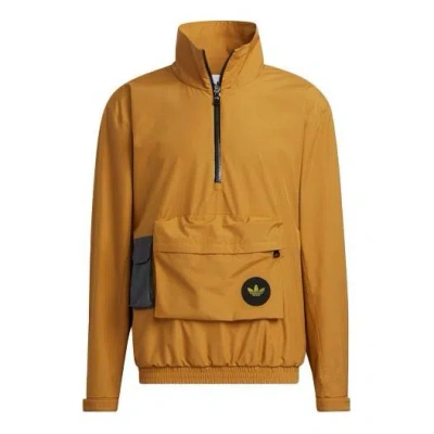 ADIDAS ORIGINALS Men's adidas originals 3D Pocket Logo Outdoor Cardigan Woven Stand Collar Jacket Brown