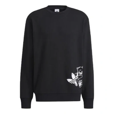 ADIDAS ORIGINALS Men's adidas originals Bear Crew Logo Printing Round Neck Long Sleeves Black