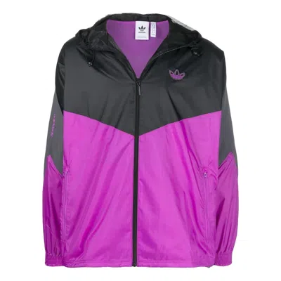 ADIDAS ORIGINALS Men's adidas originals Logo Embroidered Zipper Drawstring Hooded Purple Windbreaker