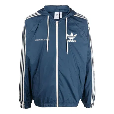 ADIDAS ORIGINALS Men's adidas originals Logo Printing Pattern Hooded Drawstring Sports Jacket Blue