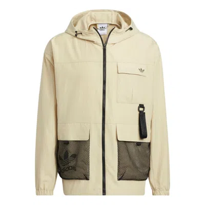 ADIDAS ORIGINALS Men's adidas originals Logo Printing Pattern Multiple Pockets Hooded Zipper Jacket Yellow