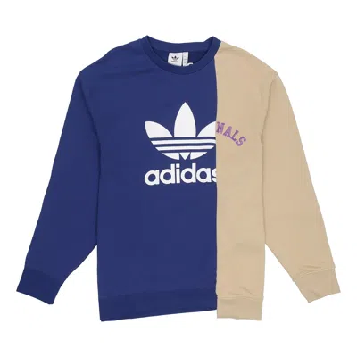 ADIDAS ORIGINALS Men's adidas originals Mr Crew Logo Printing Colorblock Irregular Round Neck Pullover Autumn Blue