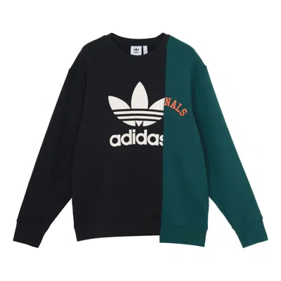 ADIDAS ORIGINALS Men's adidas originals Mr Crew Logo Printing Colorblock Irregular Round Neck Pullover Black