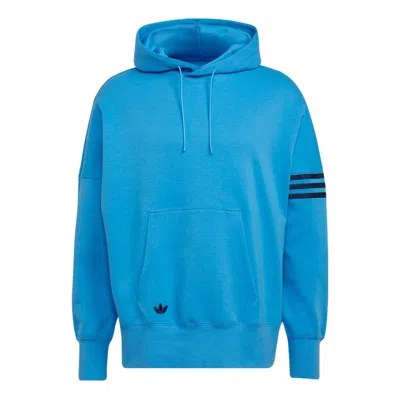 ADIDAS ORIGINALS Men's adidas originals Solid Color Logo Drawstring Hooded Pullover Long Sleeves Blue