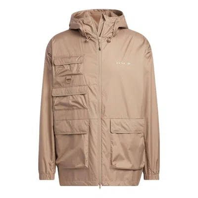 ADIDAS ORIGINALS Men's adidas originals Solid Color Zipper Multiple Pockets Long Sleeves Jacket Autumn Brown