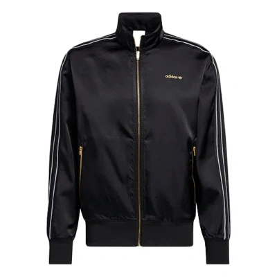 ADIDAS ORIGINALS Men's adidas originals Stand Collar Stripe Zipper Ribbed Cuff Long Sleeves logo Sports Jacket Black