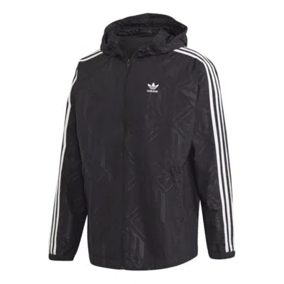 ADIDAS ORIGINALS Men's adidas originals Stripe Logo Casual Sports Hooded Jacket Autumn Black