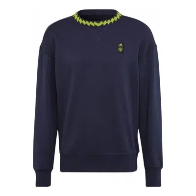 ADIDAS ORIGINALS Men's adidas Solid Color Logo Athleisure Casual Sports Pullover Round Neck Blue