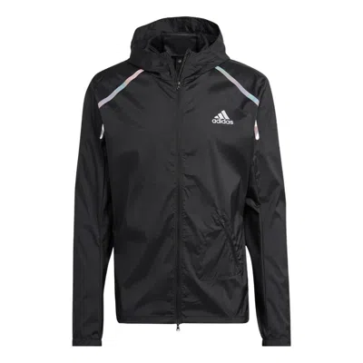 ADIDAS ORIGINALS Men's adidas Solid Color Logo Printing Sports Hooded Long Sleeves Jacket Black