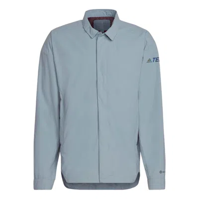 ADIDAS ORIGINALS Men's adidas Terrex C Myshelter W.r Colorful Logo Stripe Printing Lapel Jacket Blue