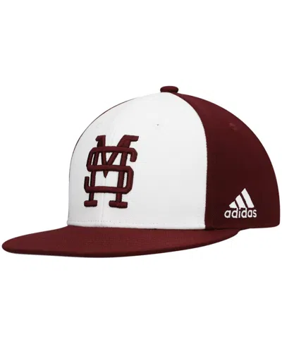 ADIDAS ORIGINALS MEN'S ADIDAS WHITE AND MAROON MISSISSIPPI STATE BULLDOGS TEAM ON-FIELD BASEBALL FITTED HAT