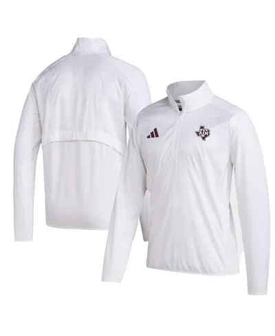 ADIDAS ORIGINALS MEN'S ADIDAS WHITE TEXAS A&M AGGIES SIDELINE AEROREADY RAGLAN SLEEVE QUARTER-ZIP JACKET