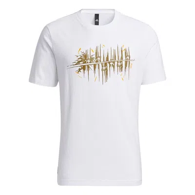 ADIDAS ORIGINALS Men's adidas Wj Story Tee Martial Arts Series Printing Sports Round Neck Short Sleeve White T-Shirt