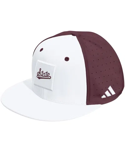 ADIDAS ORIGINALS MEN'S AND WOMEN'S WHITE/MAROON MISSISSIPPI STATE BULLDOGS PERFORMANCE FLAT BILL ADJUSTABLE HAT