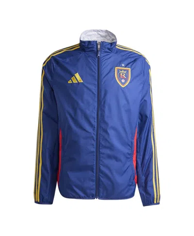 ADIDAS ORIGINALS MEN'S BLUE/WHITE REAL SALT LAKE 2025 ANTHEM REVERSIBLE FULL-ZIP JACKET