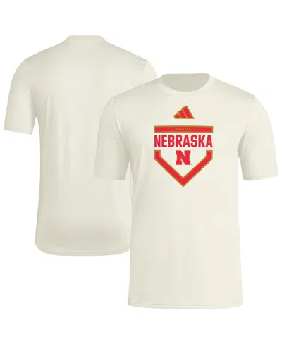 ADIDAS ORIGINALS MEN'S CREAM NEBRASKA HUSKERS HOME PLATE PRE-GAME T-SHIRT