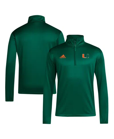 ADIDAS ORIGINALS MEN'S GREEN MIAMI HURRICANES COACHES SIDELINE QUARTER-ZIP TOP