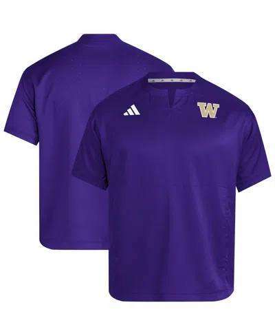ADIDAS ORIGINALS MEN'S PURPLE WASHINGTON HUSKIES DUGOUT COACHES ADIZERO NOTCH NECK PULLOVER SWEATSHIRT