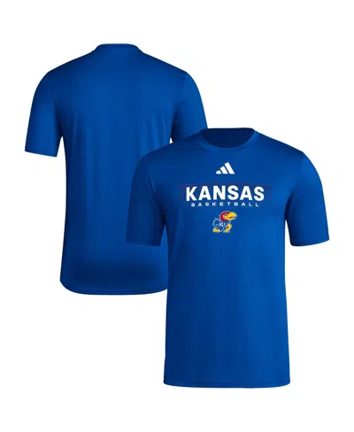 ADIDAS ORIGINALS MEN'S ROYAL KANSAS JAYHAWKS LOCKER ON-COURT IN THE FADE PREGAME AEROREADY T-SHIRT