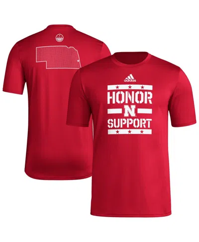 ADIDAS ORIGINALS MEN'S SCARLET NEBRASKA HUSKERS HONOR SUPPORT PRE-GAME T-SHIRT